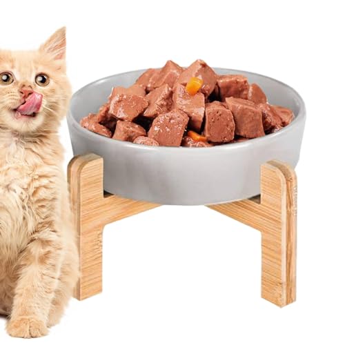 Enhanced Cat Bowl Ceramic, Breed Dog Bowl - Anti Vomiting Pet Bowl with Wooden Stand, Raised Pet Feeder, Anti Slip Feeding Supplies, Dog Food Container for Puppy Cat von SOYDAN