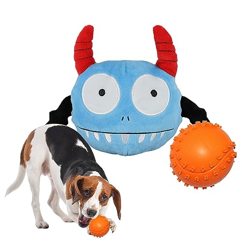 SOYDAN Hundespielzeug, quietschender Ball, 2-in-1-Kauspielzeug für Hunde, Tierform, Klangball für Welpen, kleine, mittelgroße Hunde, Plüsch-Hundespielzeug, Zahnspielzeug, bewegliches Hundespielzeug von SOYDAN
