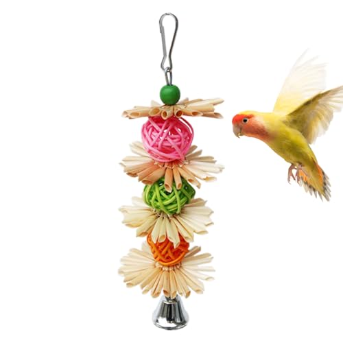 Vogel-Strohspielzeug – Kauspielzeug für kleine Papageien | Nymphensittiche, Wellensittiche, Zerkleinerungsspielzeug mit Metallhaken – bunte Traufen-Dekoration für Gartenbäume Soydan von SOYDAN