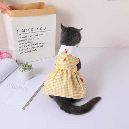 Erdbeerkleid für Katzen, süße Sommerkleidung, Prinzessin, Katzenkleid, Kätzchenröcke, kariert, Punkte-Druck, Kleidung von Sozy