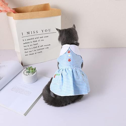 Erdbeerkleid für Katzen, süße Sommerkleidung, Prinzessin, Katzenkleid, Kätzchenröcke, kariert, Punkte-Druck, Kleidung von Sozy