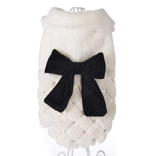 Pailletten Winter Haustier Hund Kleidung Elegant Weiß Welpen Haustier Katze Mantel Jacken Für Hunde Fell Schleife Knoten Chihuahua Kleidung Overalls von Sozy