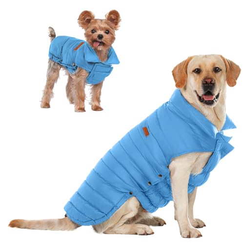 SPACE LION Essential Hundejacke mit Entendaunen, warm, bequem, leicht, wasserabweisend, lässiger Wintermantel für Haustiere (Blau, Größe L) von SPACE LION