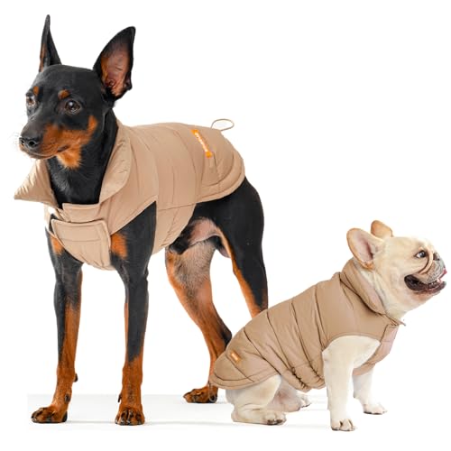 SPACE LION Essential Hundejacke mit Entendaunen, warm, bequem, leicht, wasserabweisend, lässiger Wintermantel für Haustiere (Khakibraun, Größe 2XL) von SPACE LION