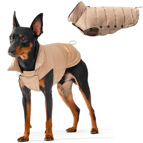 SPACE LION Essential Hundejacke mit Entendaunen, warm, bequem, leicht, wasserabweisend, lässiger Wintermantel für Haustiere (Khakibraun, Größe M) von SPACE LION