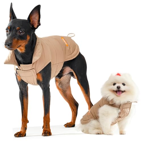 SPACE LION Essential Hundejacke mit Entendaunen, warm, bequem, leicht, wasserabweisend, lässiger Wintermantel für Haustiere (Khakibraun, Größe S) von SPACE LION