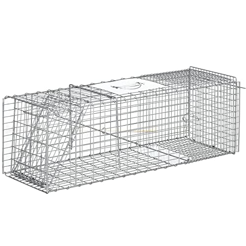 Outsunny Faltbare Lebendtierfalle 93x31x34,5 cm Drahtfangkäfig mit Tür und Griff für Kaninchen Katzen Ratten Nagetiere Silber von SPANISH AOSOM