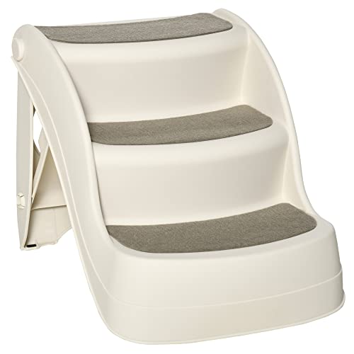 PawHut 3-stufige faltbare Kunststofftreppe für Haustiere mit Anti-Rutsch-Matten für Schlafsofa Bett Last 15 kg 49x38x38 cm Creme von SPANISH AOSOM