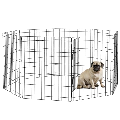 PawHut 8-Panel Hundepark 76x61 cm Metall Haustier Kiste faltbar Hundezaun mit Tor und Doppelschloss für Garten Patio Outdoor Schwarz von SPANISH AOSOM