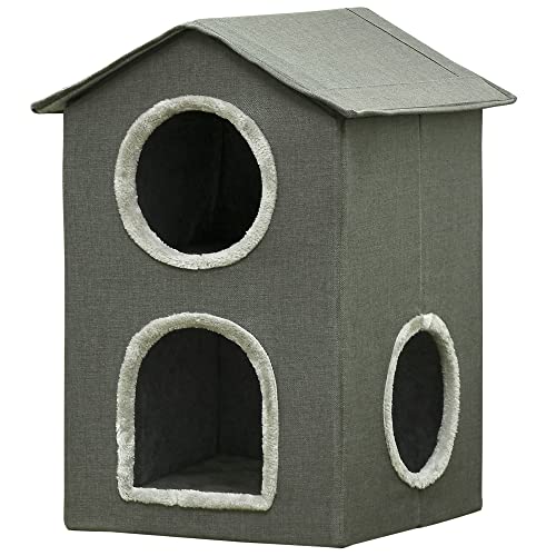 PawHut Katzenhaus Katzenbett Katzenhöhle mit 3 Türen und waschbarem Kissen 42x46x59,5 cm Grau von SPANISH AOSOM