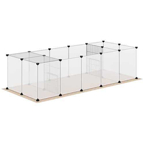 Pawhut DIY Haustierzaun mit Matte Kleintierpark mit 20 Harzpaneelen Modularer Käfig für Meerschweinchen Kaninchen Chinchillas 175x70x45 cm Weiß von SPANISH AOSOM