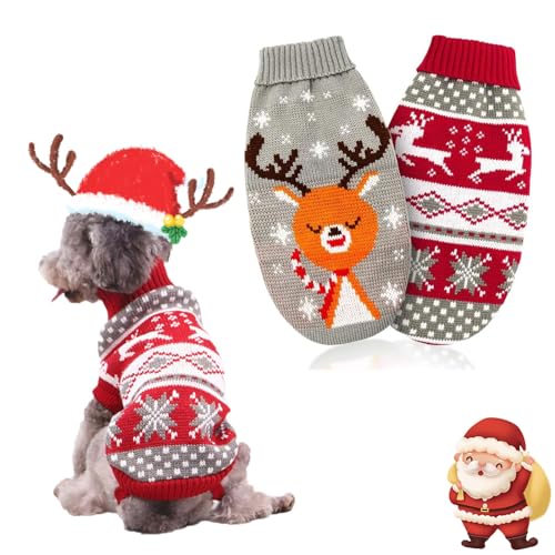 SPERMUOY Hundepullover Weihnachten,2 Stück Strickpullover Welpe Weihnachten,Hund Winter Warmer Hund Weihnachtspullover,Hund Weihnachtspullover warme für Kleine Hunde und Katzen-M von SPERMUOY