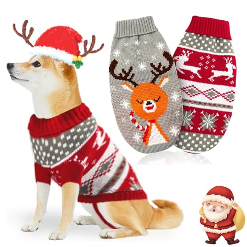 SPERMUOY Hundepullover Weihnachten,2 Stück Strickpullover Welpe Weihnachten,Hund Winter Warmer Hund Weihnachtspullover,Hund Weihnachtspullover warme für Kleine Hunde und Katzen-XL von SPERMUOY