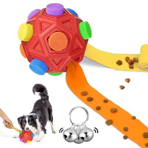 SPKWIS Hunde-Puzzle-Spielzeug, Schnüffelball fördert natürliche Futtersuch-Fähigkeiten, langsames Futtertraining, um Langeweile zu lindern und zu stimulieren, Stoffstreifen mit verstecktem Futter, von SPKWIS