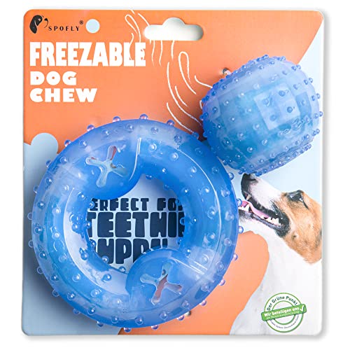 Hunde-Kauspielzeug für aggressive Kauer, Beißring für Welpen und Hundeball, Leckerli-Spender, Hundespielzeug, Frozen Tough Puppy Toys Set von SPOFLY