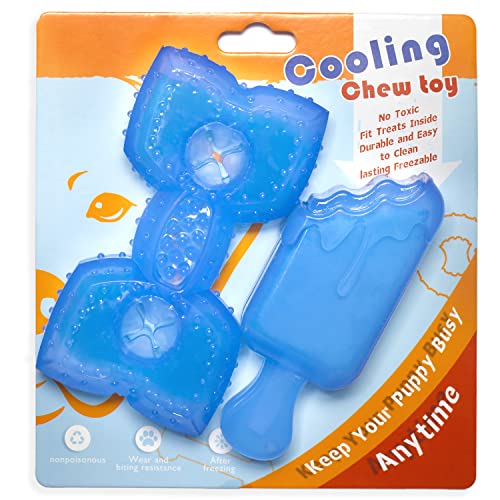 SPOFLY Kauspielzeug für Welpen, kühlendes natürliches Zahnungsgummi, 2 Stück für die Reinigung der Zähne und schützt die Mund-, gefrierbares Hunde-Kauspielzeug-Set (Blau, Eiscreme) von SPOFLY