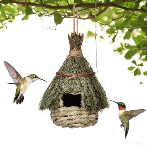 Kreativer handgefertigter Vogelkäfig, Kolibri-Haus zum Aufhängen im Freien, handgewebte Nistkästen, Gartendekoration, ökologisches Vogelhaus (15 x 22 cm) von SPORTARC