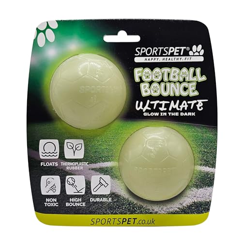 SPORTSPET Football Bounce Hundebälle aus Naturkautschuk, leuchtet im Dunkeln, 2 Stück von SPORTSPET