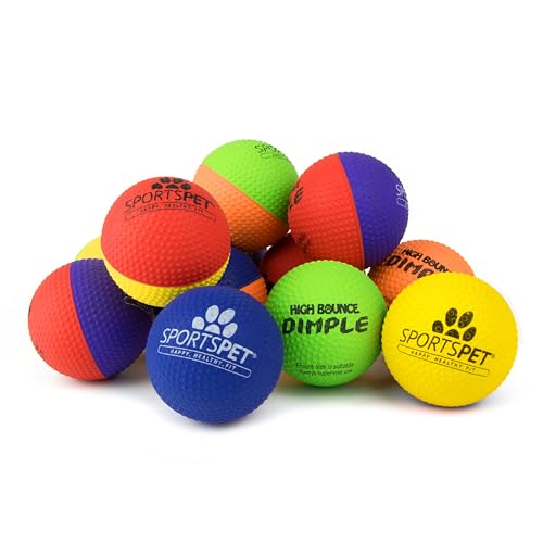 SPORTSPET Hundebälle mit hoher Sprungkraft aus Naturkautschuk (High Bounce Dimple, 12er-Pack) (61 mm) von SPORTSPET