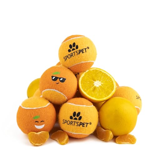 SPORTSPET SQUEAK Tennis Hundebälle Mandarine Christmas Edition, Gummi Hundebälle, Schwimmendes Apportierspielzeug für Hunde, Starkes und Langlebiges Kauen & Spielen, Sichere Spielzeugbälle für Hunde & von SPORTSPET