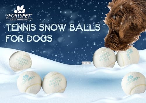 SPORTSPET Tennis Hundebälle Schneebälle Edition, Gummi Hundeball, Hund Weihnachtsstrumpffüller, lustiges Apportierspielzeug für Hunde, langlebiger & sicherer Hundeball, für Hunde, 12 Stück (64 mm) von SPORTSPET