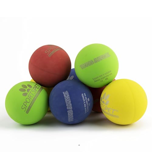 SPORTSPET Tough Bounce Hundebälle aus Naturkautschuk, sehr langlebig, robust, 65 mm, 8 Stück von SPORTSPET