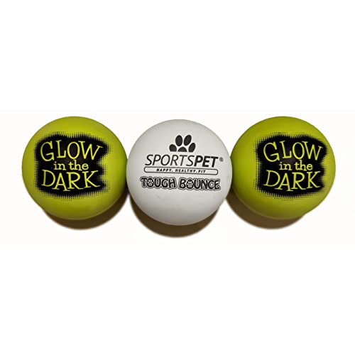 SPORTSPET Tough Bounce Balls aus natürlichem Kautschuk für Hunde (Ø 65mm) (Glow in The Dark 3er-Pack) von SPORTSPET