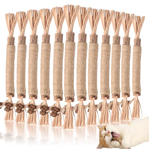 SPORWAY 12 Stück Katzenminze Sticks Katzenminze Spielzeug Katzen Sticks Katzen Kauhölzer Katzenminze Zahnpflege Katzenspielzeug, Katzenminze Spielzeug für Katzen Zahnpflege und Gegen Mundgeruch von SPORWAY