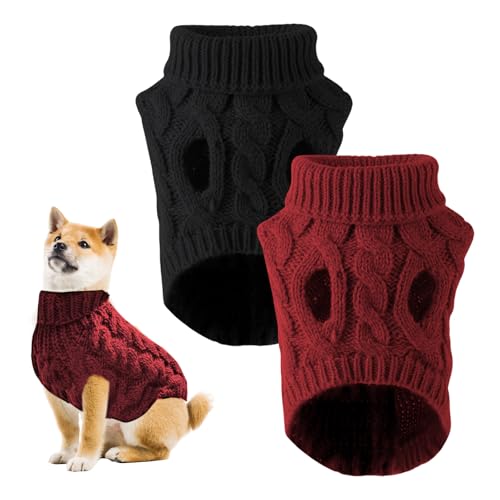 SPORWAY 2 Stück Hundepullover: Hundepullover für Kleine Mittelgroße Hunde, Winter Warmer Hundepullover Kleine Hunde Rollkragen Strickpullover Pullover Weich Hundekleidung Hundepulli, Hundebekleidung von SPORWAY