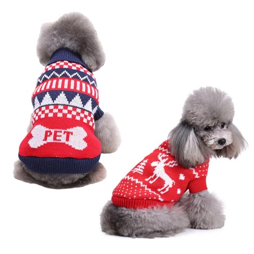 SPORWAY 2 Stück Weihnachts Katze Hunde Pullover: Katzenpullover Weihnachten Welpen Gestrickter Pullover, Wintermantel Für Katzen, Wintermantel Warmhalten Weihnachten Kostüm für Katze Klein Hunde von SPORWAY