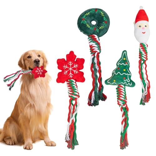 SPORWAY 4er-Pack Weihnachten Hund Spielzeug: Weihnachts Kauspielzeug für Haustiere, Hundespielzeug Quietschend Interessant, Dog Toys Geeignet als Geschenke für Hunde von SPORWAY