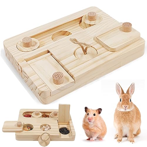 SPORWAY 6 in 1 Meerschweinchen Futtersuche Spielzeug: Holz Hamster Interaktive Anreicherung Spielzeug Leckerli Spender Spielzeug für Kleintiere Leckerli Puzzle Spielzeug für Meerschweinchen von SPORWAY