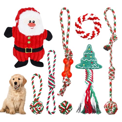 SPORWAY 8er-Pack Weihnachten Hund Spielzeug: Weihnachts Kauspielzeug für Haustiere, Hundespielzeug, Interaktives Hundespielzeug Welpen, Dog Toys Geeignet als Geschenke für Hunde von SPORWAY