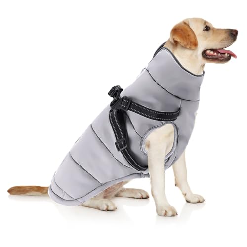 SPORWAY Grau M Hundemantel: Winterjacke Warme Weste Hundekleidung, Hundemantel Wasserdicht mit Geschirr, Reflektierend Hundemantel, Wärme hundemantel, Hundepullover für Kleine Mittelgroße Hunde von SPORWAY