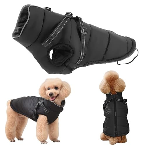 SPORWAY Hundemantel Warm Hundejacke Winter, Wintermantel für Kleine Hunde Warme Weste mit Hundegeschirr, Wasserdicht Hundepullover Hundejacke Hundepulli mit Reflektierende (M) von SPORWAY