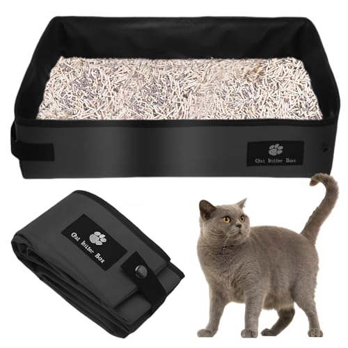 SPORWAY Katzenklo für Reisen, Tragbare Katzentoilette Faltbares Wasserdicht und Atmungsaktiv 45 * 35 * 12,5cm, Cat Litter Box für Auto Reisen Camping - Schwarz von SPORWAY