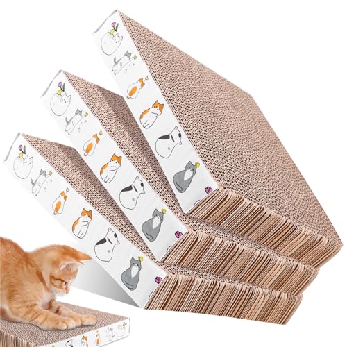 SPORWAY Kratzbrett Katzen: 3er-Set 43 x 21 cm Robuste Katzen kratzbrett, Widerstandsfähig Katzen Kratzmöbel aus Wellkarton für Katzen, Karton Katzenbett, Spielen, Schlafen, Kratzschutz von SPORWAY