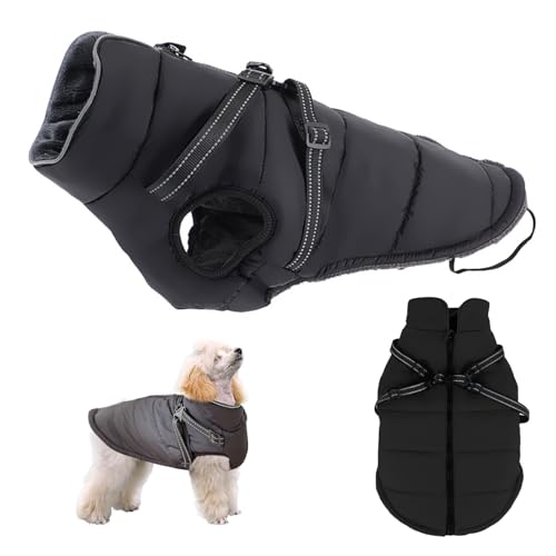 SPORWAY Winter Hundemantel Wasserdicht: Hundemantel Für Kleine Hunde mit Geschirr, Hundebekleidung & Zubehör, Hund Schneejacke mit Reißverschluss Hundepullover Reflektierend Welpen Winterweste von SPORWAY