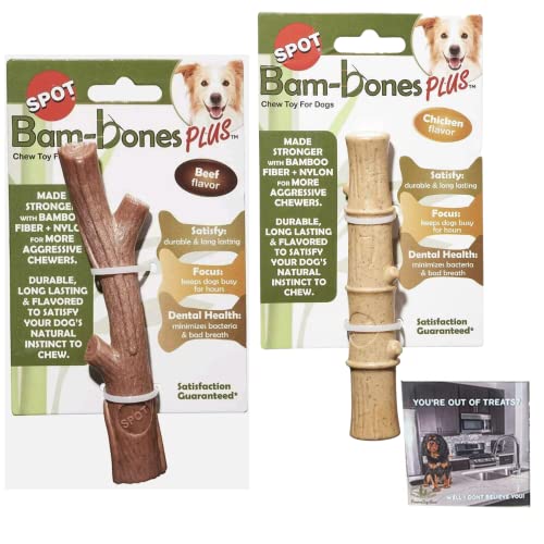 SPOT Bambones Bamboo Plus Bambusstab, 2 Stück, leicht zu greifen, langlebiges Kauspielzeug für aggressive Kauer und Welpen, eine nicht splitternde Alternative zu Echtholz, Größe M von SPOT