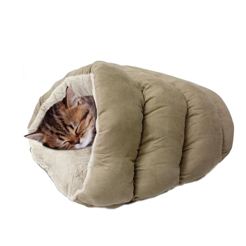 SPOT Sleep Zone Kuschelhöhle – Katzenhöhlenbett für Indoor-Katzen und Mini-Hunde, langlebig, bequem, waschbar, für Kätzchen und Welpen unter 4,5 kg und 30,5 cm lang, Hellbraun von SPOT