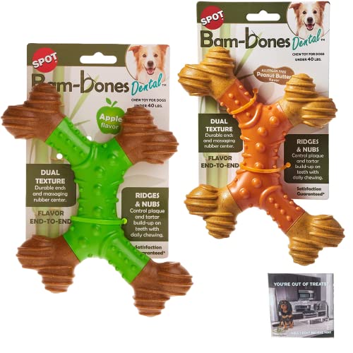 SPOT by Ethical Products - Bambone Dental X Bone - langlebiges Hundekauspielzeug für aggressive Kauer - tolles Hundespielzeug für Welpen und Welpen Zahnenspielzeug (2 Pack Apfel & Erdnussbutter) von SPOT