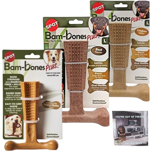 SPOT by Ethical Products Bambone Plus – (3er-Pack), leicht zu greifen, langlebiges Kauspielzeug für aggressive Kauer, tolles Kauspielzeug für Welpen und Hunde, Hundespielzeug (groß) von Spot