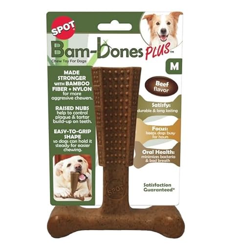 SPOT by Ethical Products - Bambone Plus - Easy Grip Durable Kauspielzeug für aggressive Kauer - Tolles Hundespielzeug für Welpen und Hunde - Hundespielzeug - Rind- Großes Braun Medium von SPOT