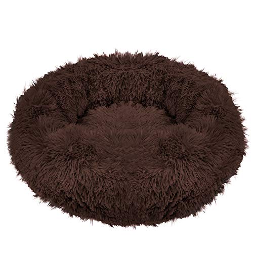 SPRINGOS Hundebett, Liegeplatz, Ø 70 cm, Langhaar, Braun, Rund, Schlafplatz, Komfortabel, Kuschelig, Anti-Rutsch-Unterseite (70 cm, Braun) von SPRINGOS