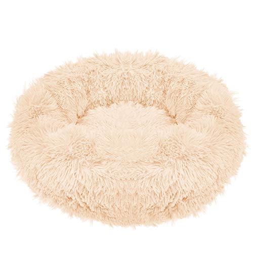 SPRINGOS Hundebett｜Liegeplatz｜Langhaar｜Rund｜Schlafplatz｜Komfortabel｜Kuschelig｜Anti-Rutsch-Unterseite (60 cm, Creme) von SPRINGOS