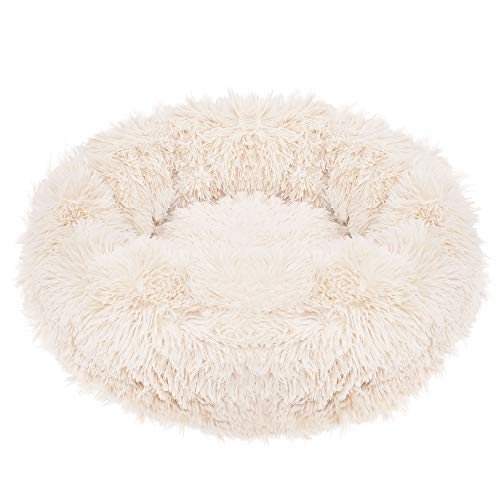 SPRINGOS Hundebett｜Liegeplatz｜Rund｜Kunstfell｜Langhaar｜Schlafplatz｜Komfortabel｜Kuschelig｜Anti-Rutsch-Unterseite (80 cm, Beige) von SPRINGOS