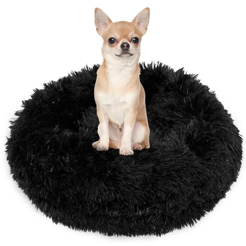 SPRINGOS Hundebett｜Liegeplatz｜Rund ｜Langhaar｜Schlafplatz｜Komfortabel｜Kuschelig｜Anti-Rutsch-Unterseite (40 cm, Schwarz) von SPRINGOS