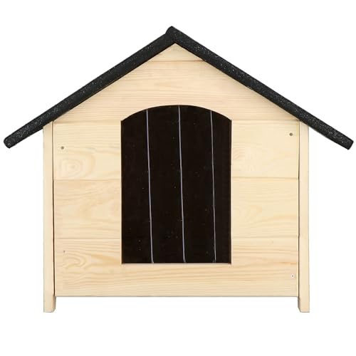 SPRINGOS Hundehaus aus Holz mit erhöhtem Boden 81 x 74 x 62 cm Hundehütte Outdoor Hundehütten Holzhaus mit Schrägdach Outdoor Lamellenvorhang Imprägnierung inklusive von SPRINGOS