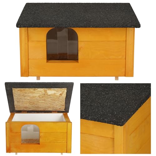 SPRINGOS Katzenhaus aus Holz 39 x 54 x 30 cm Outdoor Katzenhütte DIY Winterfest isoliert Holz-Katzenhäuschen für Draußen Haus für Katze mit flachem Dach von SPRINGOS