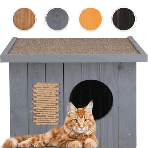 Katzenhaus Outdoor Winterfest Isoliert – Stilvolle Holz Katzenhütte mit Flachem Dach, Wetterfest und Isoliert, für Katzen und Kleintiere, 58x49,5 cm von SPRINGOS von SPRINGOS